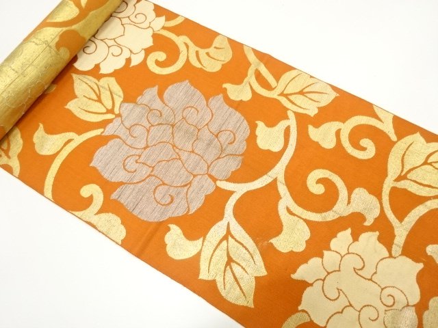 JAPANESE KIMONO / ANTIQUE KARAFANA PATTERN WOVEN EIGHT-SIDED OBI BOLT